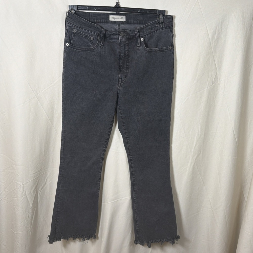 Madewell Cali Demi Boot Crop Jeans 29 Black High Rise Raw Hem